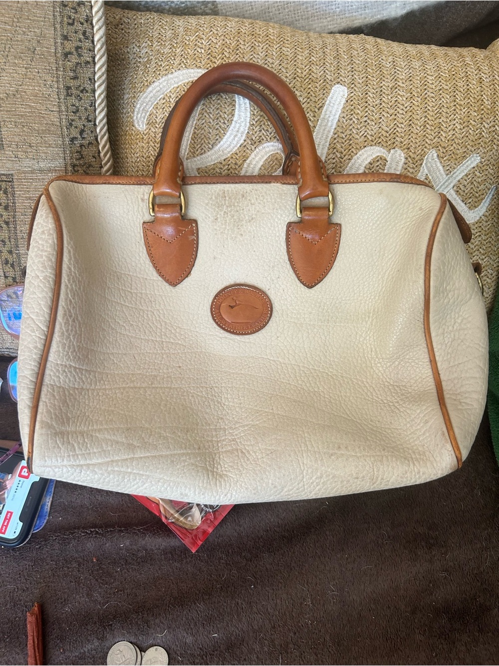 Vintage Dooney & Bourke AWL Satchel Doctor Bag Cream Bone & British Tan